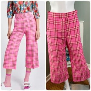 Smythe Duchess Pink Plaid Cropped Culotte Wide Leg Pants 4/27 Capri High Waist